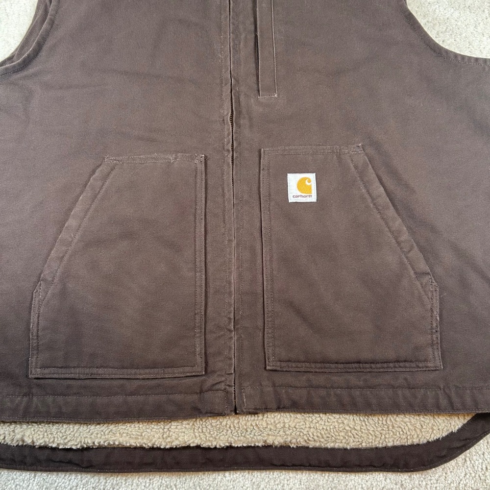 Carhartt 104277 DKB Mock Neck Sherpa Lined Vest Mens 2XL Brown Duck Canvas Zip - Picture 2 of 12
